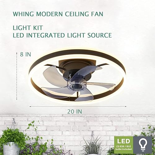 Miniatura 5 de WHING - Ventilador de techo cerrado sin aspas de 20 pulgadas con luz y control remoto, modernos ventiladores de techo de bajo perfil con 3 cambios
