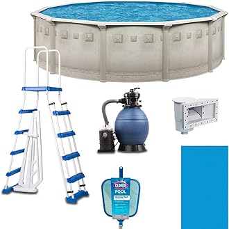 Steel Frame Above-Ground Pool Kit, DIY Family Size Backyard Pool with Sand Filter Pump, Ladder, Liner, Skimmer, and Net (Laredo, 15' x 52")