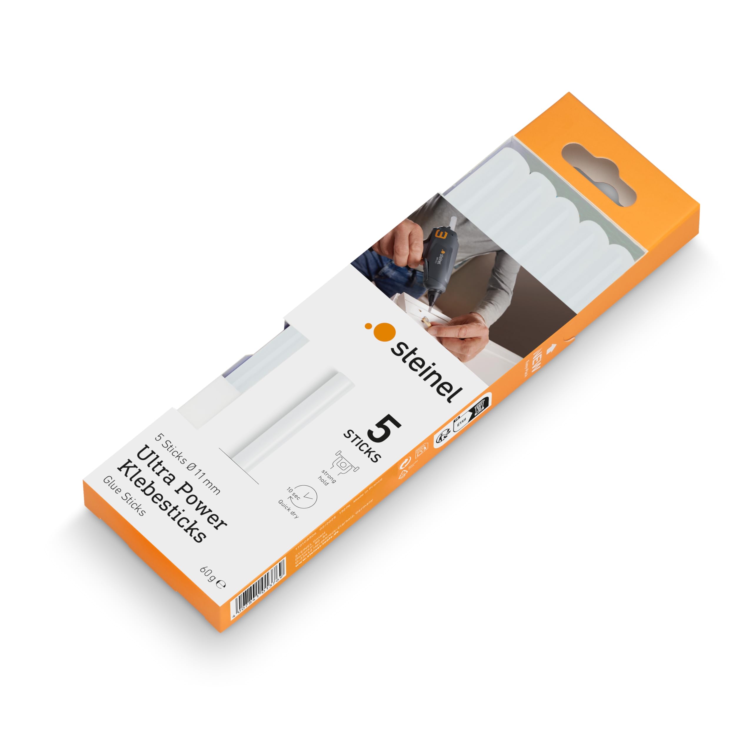 Steinel Transparent Ultra Power Sticks, Ø11 Mm, Craft Glue, Hot Melt Adhesive, 60 G, 5 Pcs, Ø 11 Mm