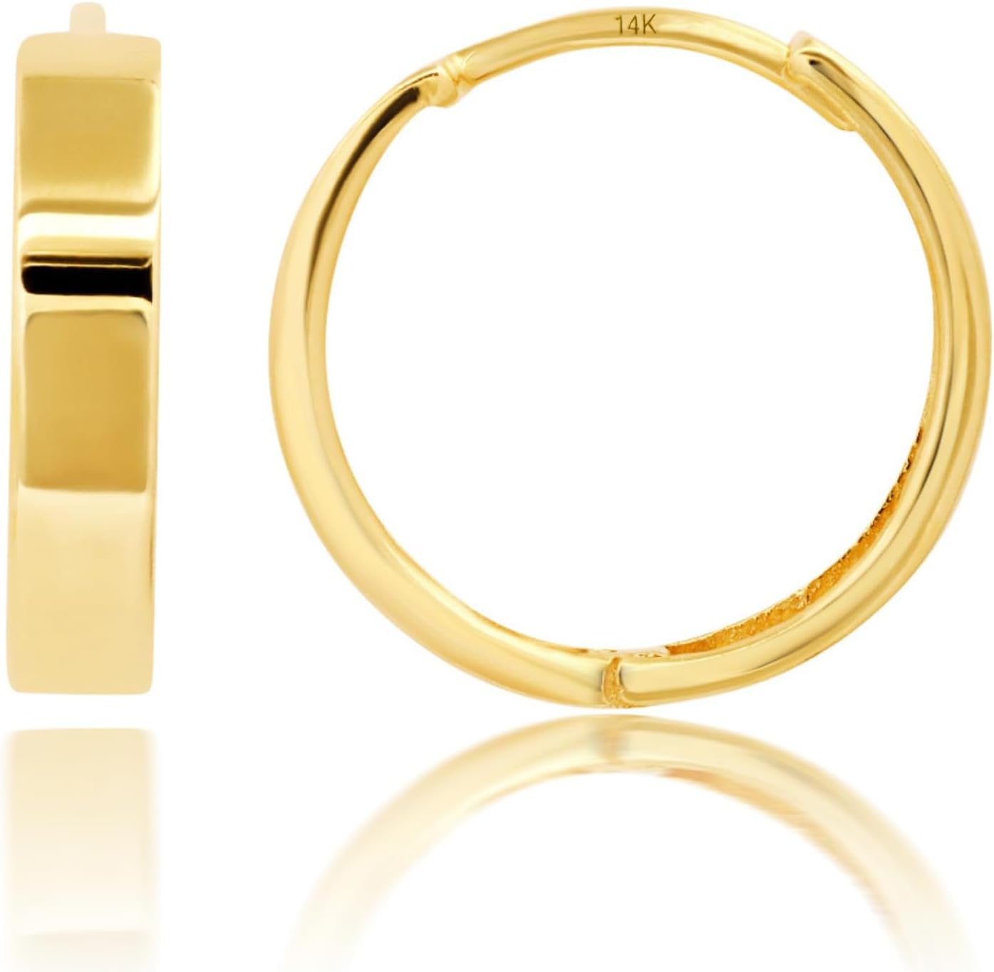 14K Solid Yellow Gold Huggie Earrings | Hypoallergenic Domed or Flat Style Small Hoop Earrings in Sizes 10mm, 12mm & 14mm | Small Gold Hoops by MAX + STONE
