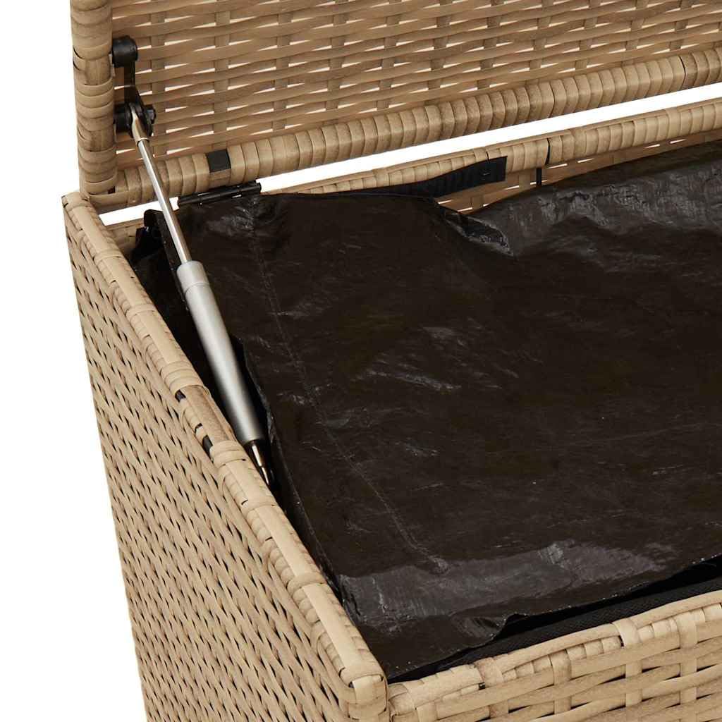 Coffre de jardin beige 984L en polyrotin avec sac intérieur imperméable et ressort à gaz comme boîte de rangement stable pour coussins et couvertures
