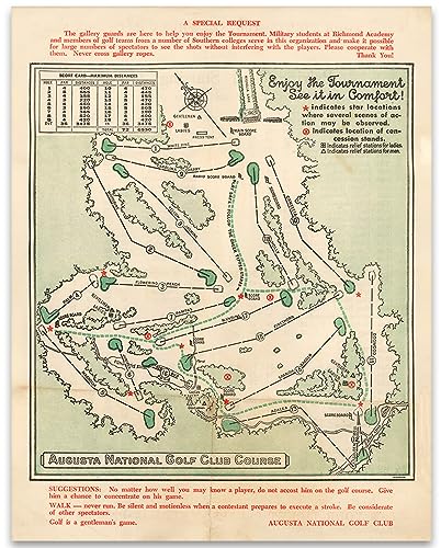 Image of Vintage Masters Golf Augusta National Wall Art Course Map 1954 Golf Decor - Golf Wall Art Poster Golf Pictures Wall Decor for Your Office or Home - Masters Golf Merchandise Golf Art 11x14 Print
