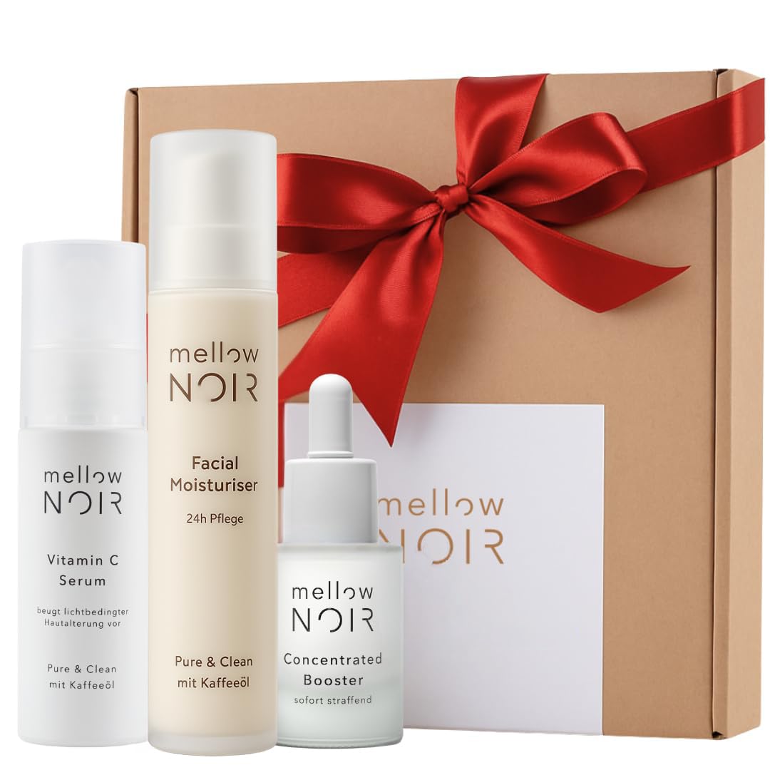 mellow NOIR Juego de cuidado facial | Concentrated Booster, hidratante facial y suero de vitamina C | suero hialurónico, crema de día y suero de vitamina C | cosmética natural certificada | antiedad