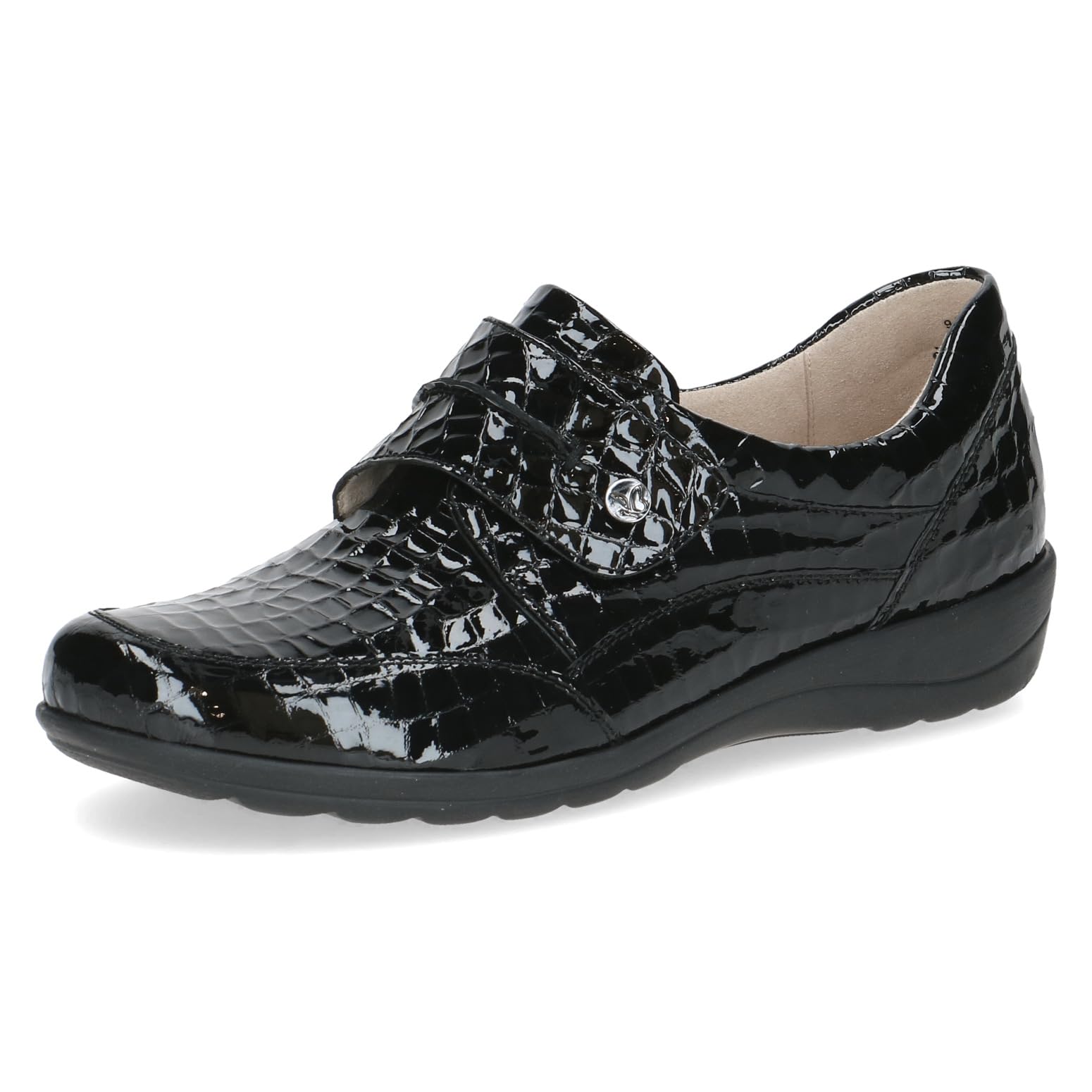 CAPRICE Comfort Women's Leather Loafers Extra Width H, Black (Black Croco), 3.5 UK