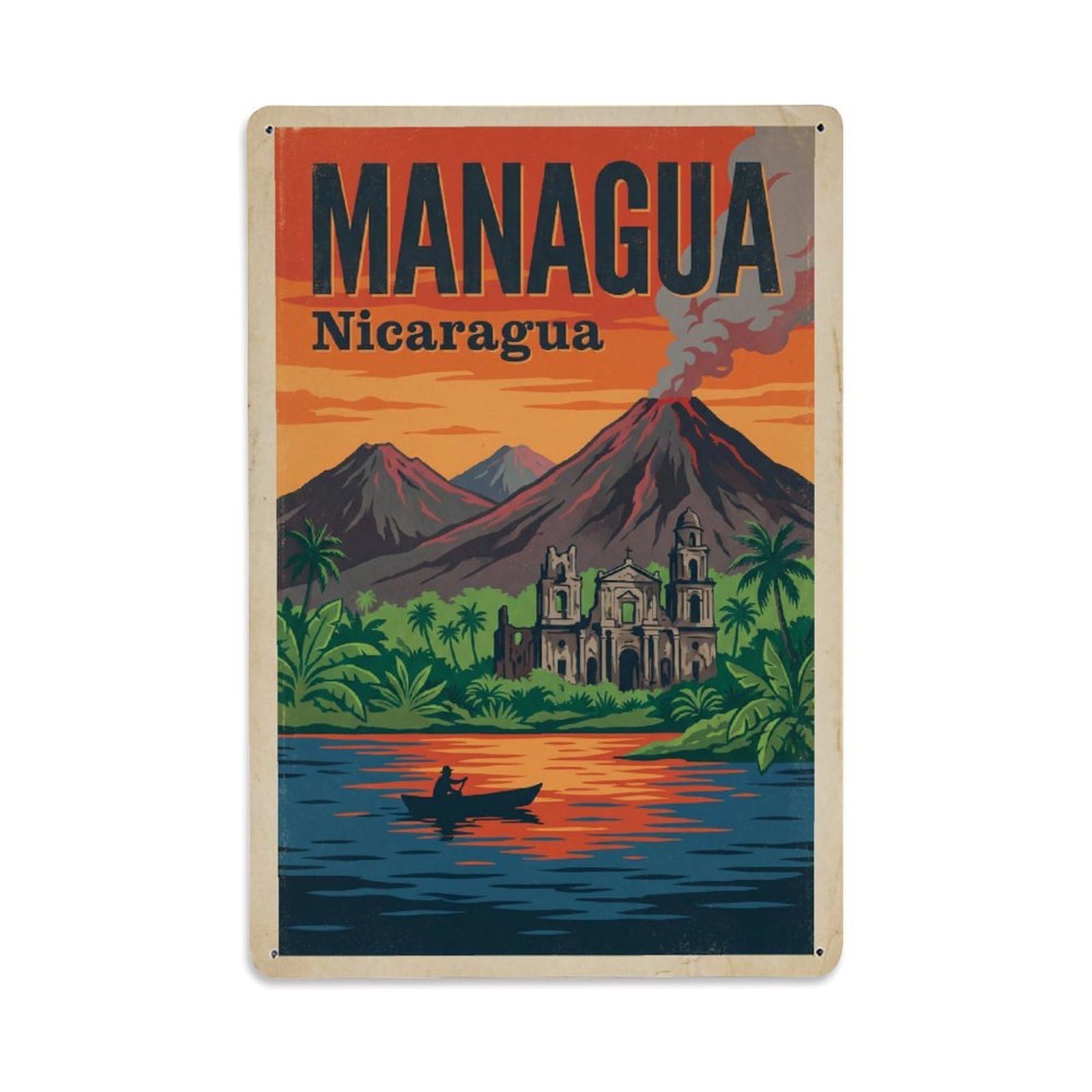 Huiyhb 8X12inch(20X30cm) Travel Retro Nicaragua Managua Metal Tin Sign