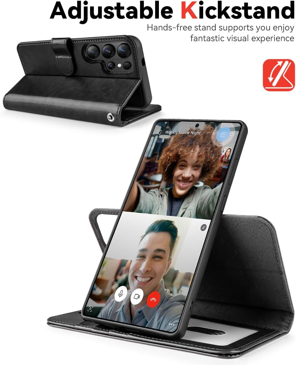 OCASE for Samsung Galaxy S26 Ultra Detachable Wallet Case with Card Holder, [2 in 1] PU Leather Flip Folio Case with RFID Blocking Stand Wrist Strap Shockproof Phone Cover 2026, Black