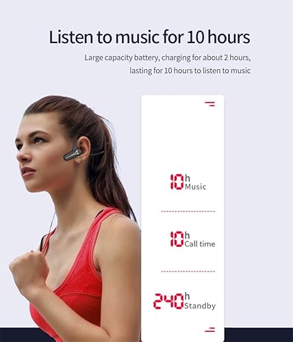 Miniatura 4 de HIJIN audífonos de conducción ósea Bluetooth, audífonos inalámbricos con micrófono, sonido estéreo de graves profundos, para correr, conducir,