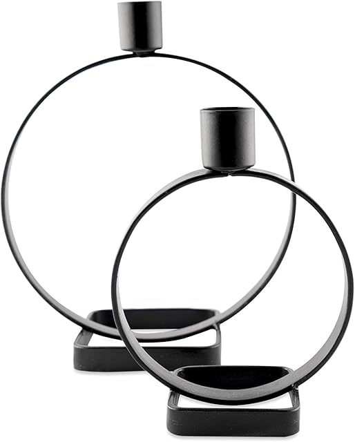 GoCraft Modern Metal Candle Holder | Iron Candlestick Holder, Matte Black (Set of 2)