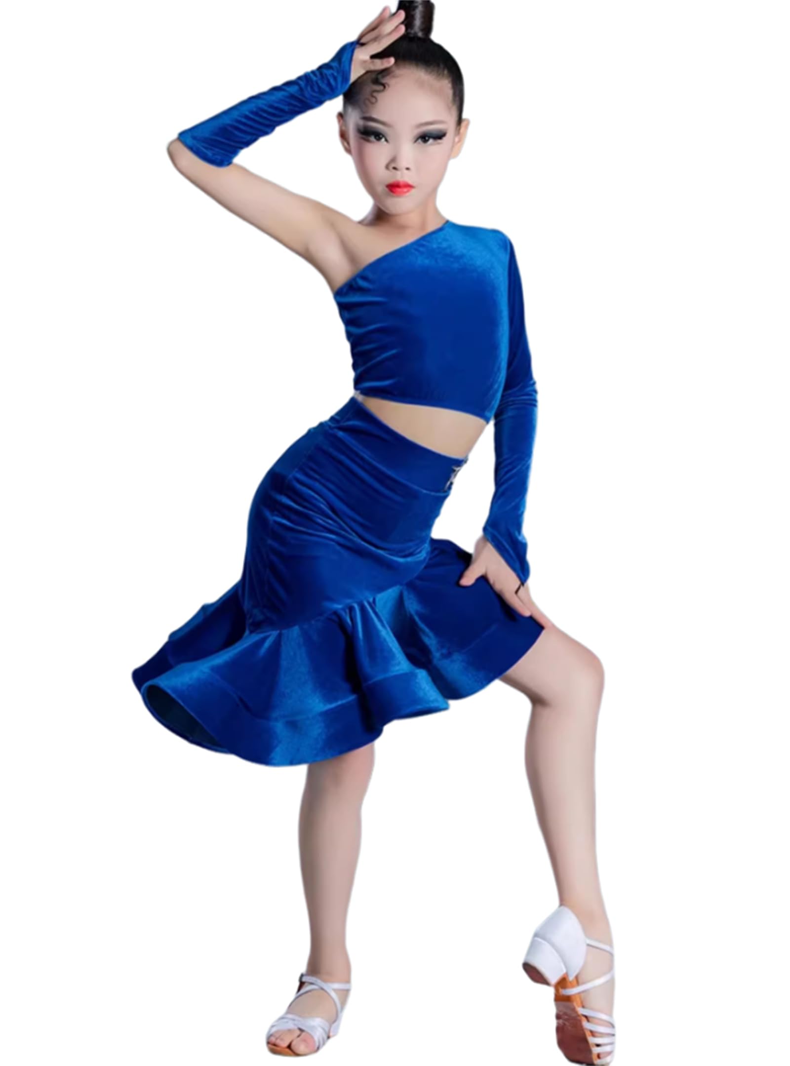 OTMYIGO Abito da Ballo Latino per Ragazze, Bambini in Velluto, Abito da Ballo, Pratica, Salsa, Rumba, cha cha, Samba, Tango, Gonna da Competizione