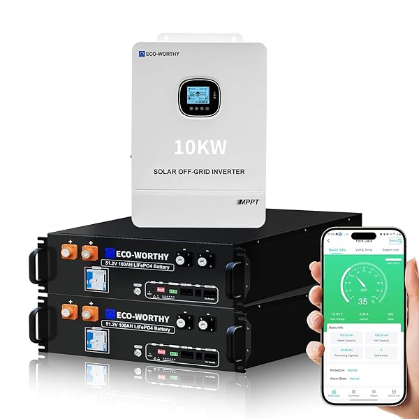 ECO-WORTHY Home Power Station Backup Power,10240Wh LiFePO4 Battery Support Communication、Bluetooth and WiFi,AC 5000W Inverter, 2Hr/5Hr Fast Charge,for Home Backup,Emergency,Solar System Components
