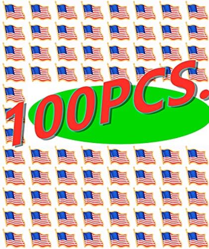 lot Small 50/100/200/300PCS Metal American Flag pin Waving Lapel Pins United States USA Badge Pins Patriotic Enamel Suit Jacket Lapel Pin for Veterans Day Bulk (100)