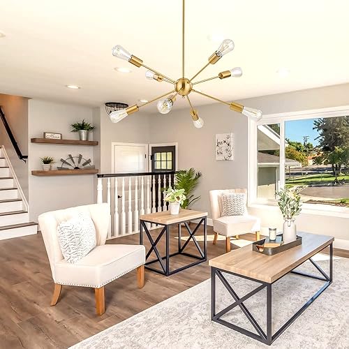 Miniatura 7 de BONLICHT Candelabro Sputnik de latón cepillado con 8 luces de mediados de siglo, moderna lámpara de techo empotrada, iluminación colgante industrial