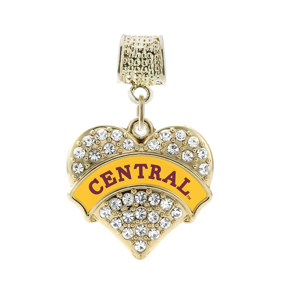 Inspired Silver - Central Michigan [NCAA] - Gold Memory Charm for Women - Pave Heart Charm Jewelry Gift with Cubic Zirconia - Women's Charm for Bracelets