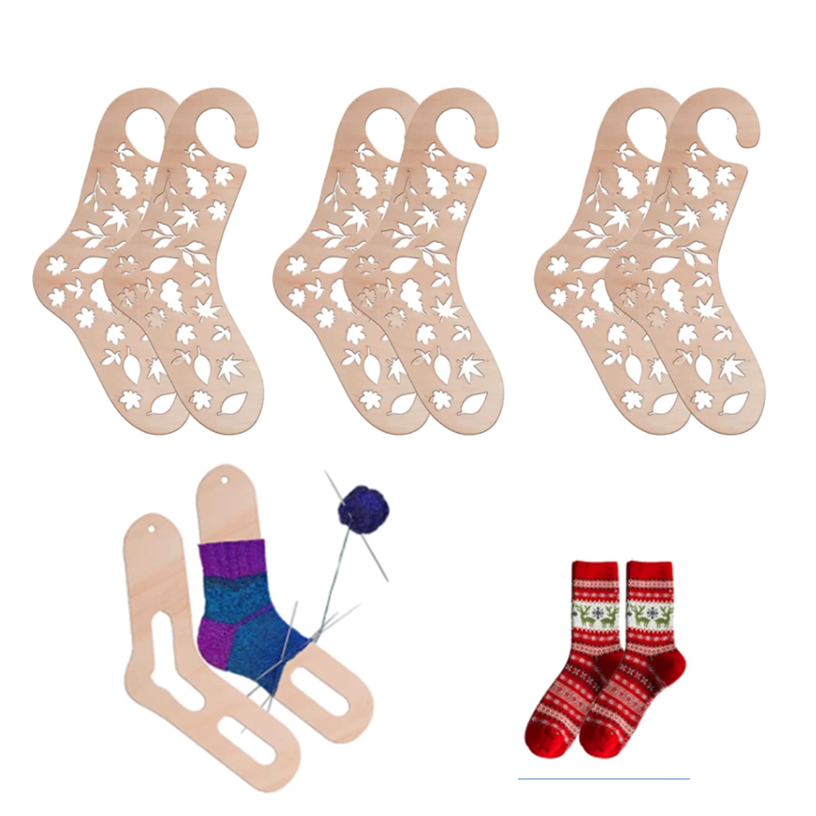 SDUSEIO 6 Pieces Sock Blockers Wooden Sock Blocker for Knitting Crochet Stocking Display Molds Handmade Knit Sock Form Stretchers Adjustable Mold Weave Yarn Crafts Household Knitting Tools,Thin Mold