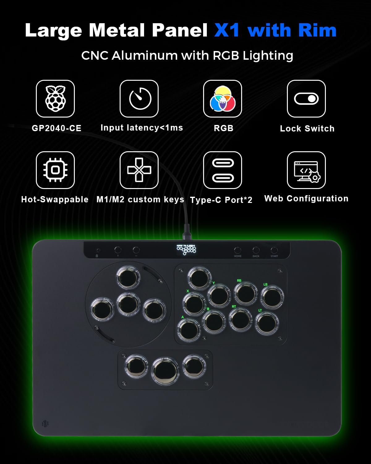 Haute42 Leverless Controller Arcade Stick: Leverless Arcade Stick X Series with Ambient RGB and Tournament Lock Switch,Arcade Stick with Kailh Ice Cream Switches,Arcade Controller with Interchangeable Module for Switch, PC, PS4, PS3