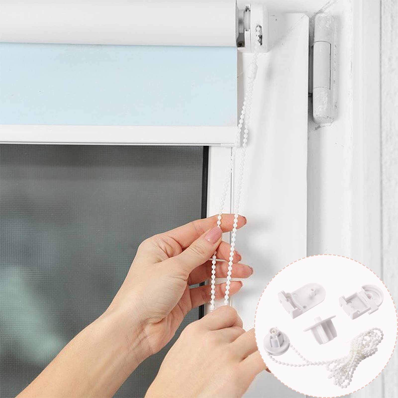Support Embrayage Store Zerodis Kit Réparation Store Enrouleur 25mm - Chaîne Perles 140cm - Supports Fixation - Blanc Pièces Stores Fenêtres
