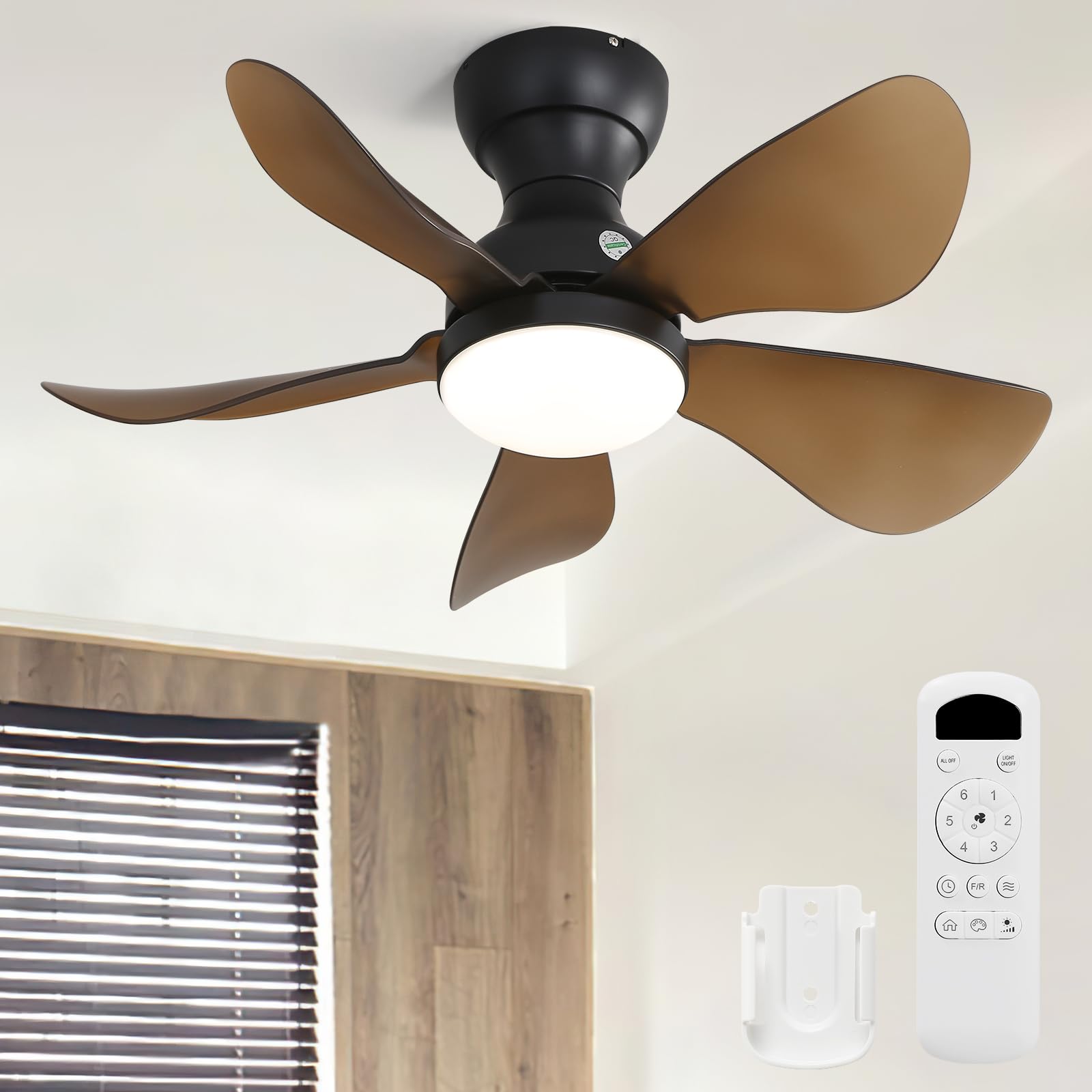 Sofucor 74cm Ventilador de Techo con Luz, Mando, 6 Velocidades, Temporizador, Motor DC, LED Silencioso Ventilador Techo con Lampara para Dormitorio Salon