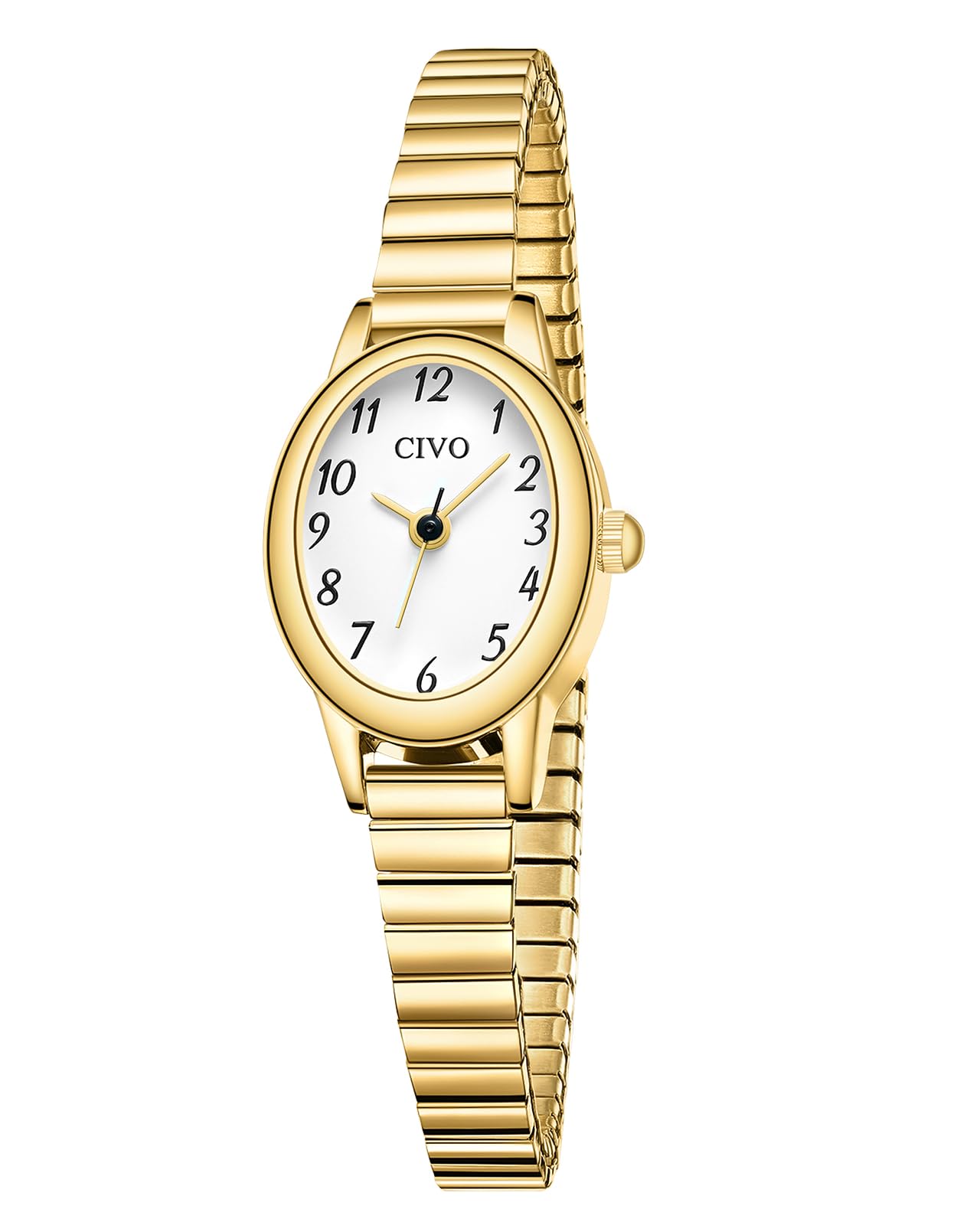 CIVO Montre Femme Dorée Petite Ovale Acier Inoxydable Élastique Argent Analogique Étanche