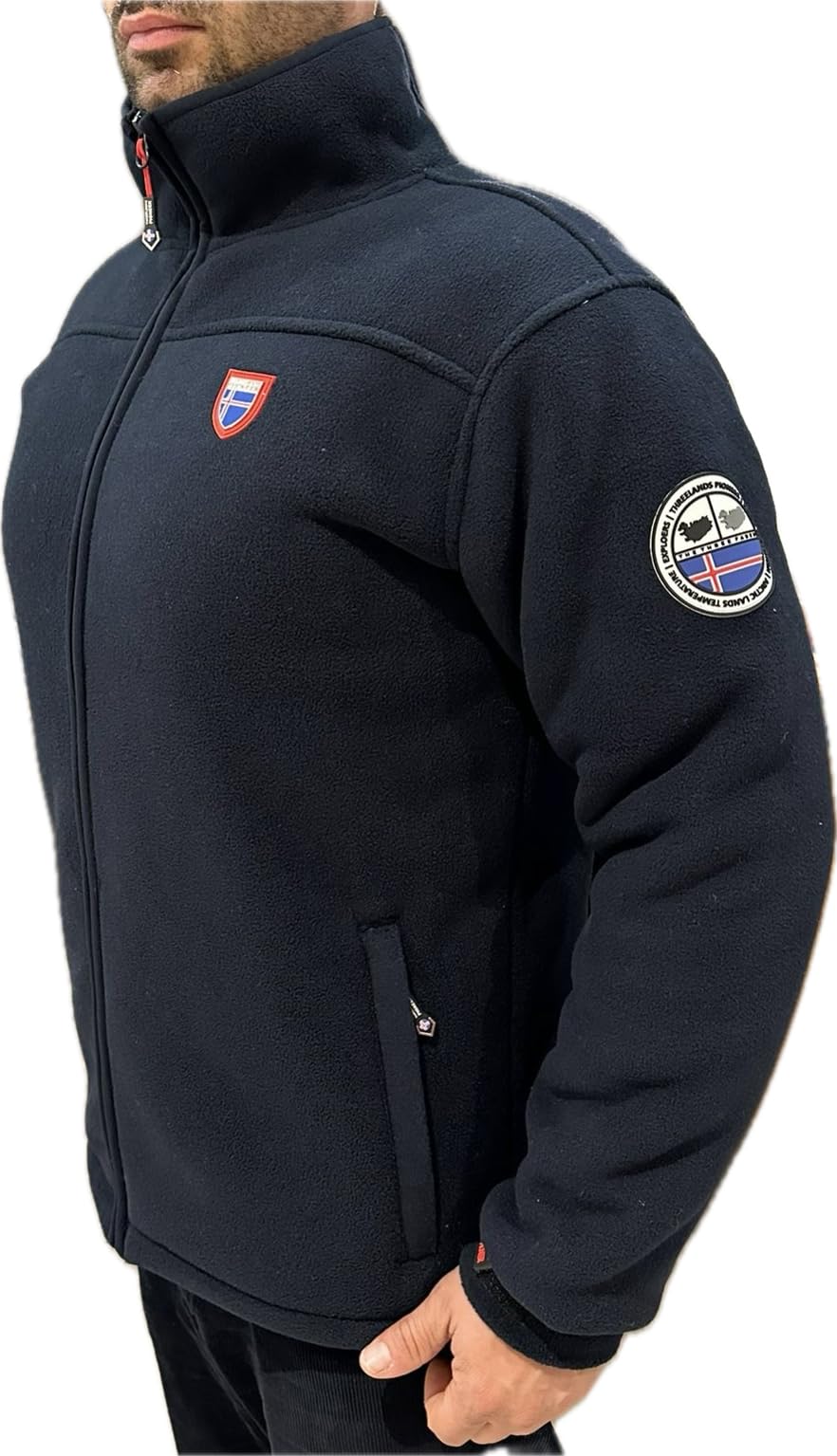 Giacca Invernale da Uomo in pile Imbottito di pelliccia ecologica, cappotto con zip elegante e Fodera calda, blu e nero DEFENDER