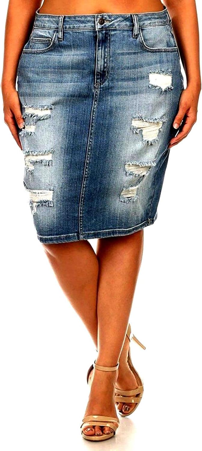 Jack David Women's Plus Size Blue/Black Soft Curvy Stretch Denim Jeans Skirt 1X 3X Wash N2610