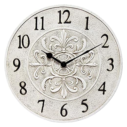 Infinity Instruments Blanc Fleur 15 inch Decorative Outdoor Wall Clock for Garage, Patio, Backyard, Outdoor Wall, Fence Vintage Ivory Antique Easy to Read Battery Operated