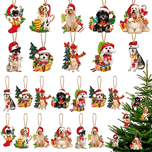 40 Pieces Dog Christmas Tree Ornament Xmas Decorations Funny Dog Lovers Gift Hanging Decoration Assorted Holiday Ornament for Holiday Party