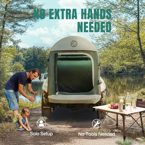 Niphean Truck Bed Tent 5.5ft-8ft for 2+1 People/Family, 2 Mins Fast Setup Inflatable Pickup Truck Tent, PU 3000mm Waterproof & High-Strength Windproof, Spacious Interior for Multi-Landscape