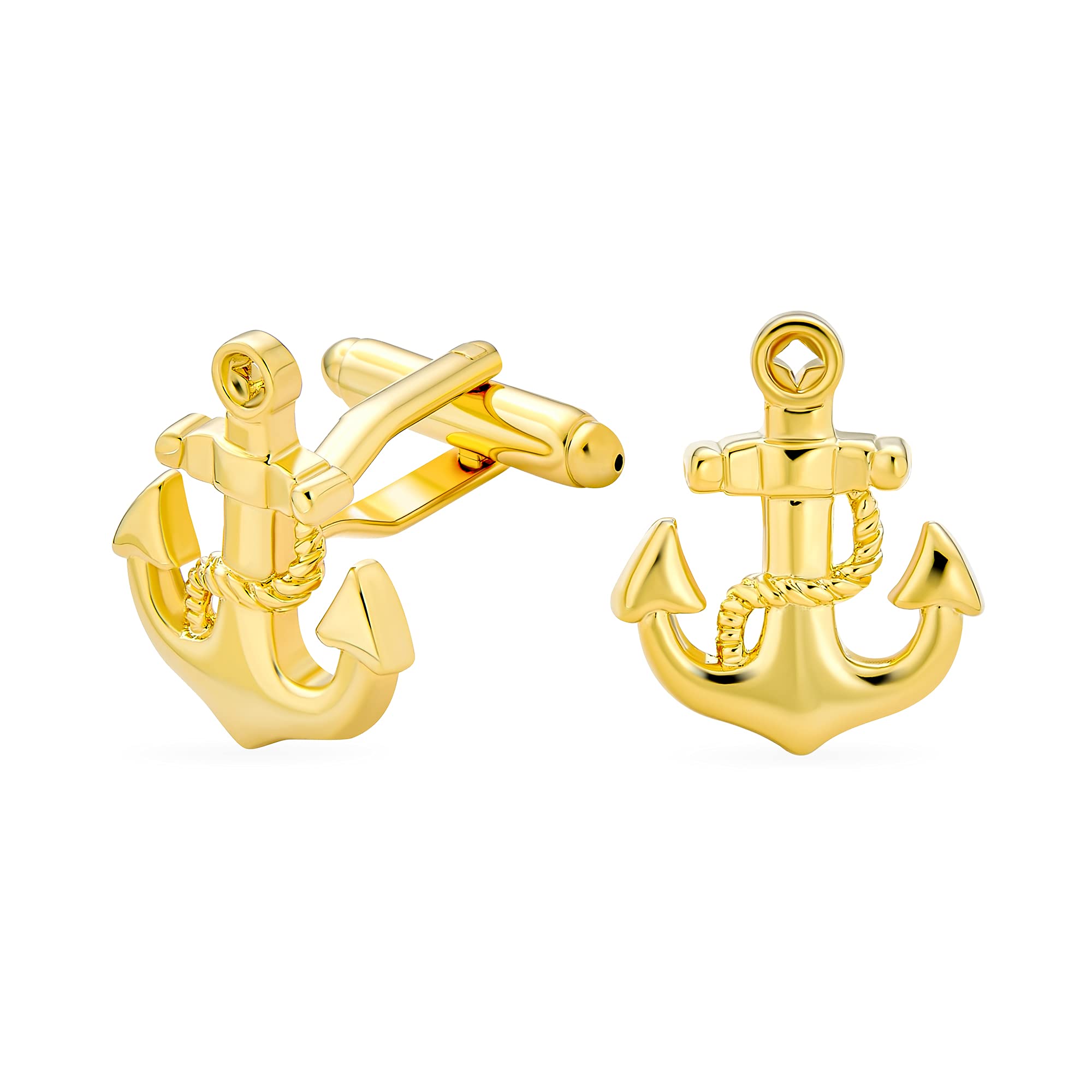 Yacht Boater Sailor Nautical Rope & Boat Anchor Cufflinks For Men Silver Yellow Gold Plated Stainless Steel