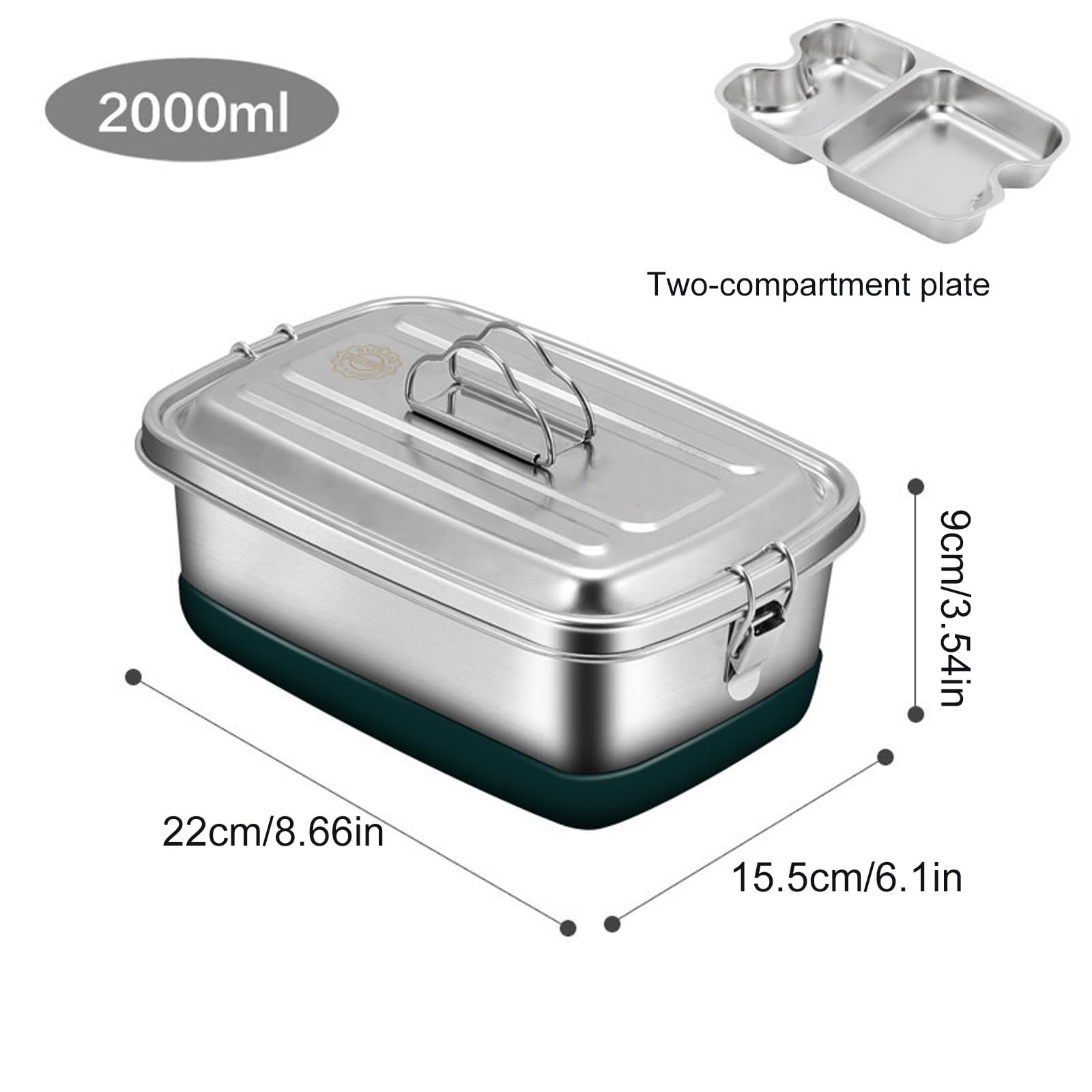 Lonchera de acero inoxidable de doble capa con compartimentos, contenedor de alimentos a prueba de fugas para adultos y niños
