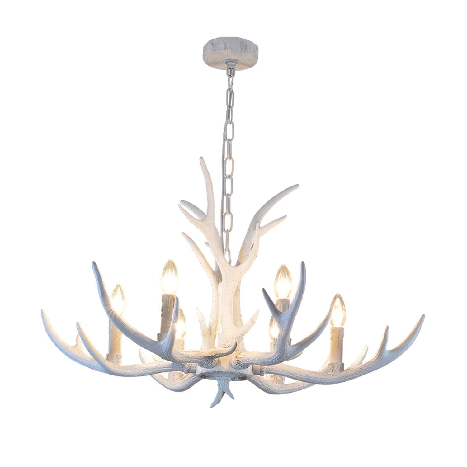 KXEcoLife Nordic Living Room Chandeliers Restaurant Clothing Store Art Foreground Power Lights White Antlers Chandelier Creative American Village