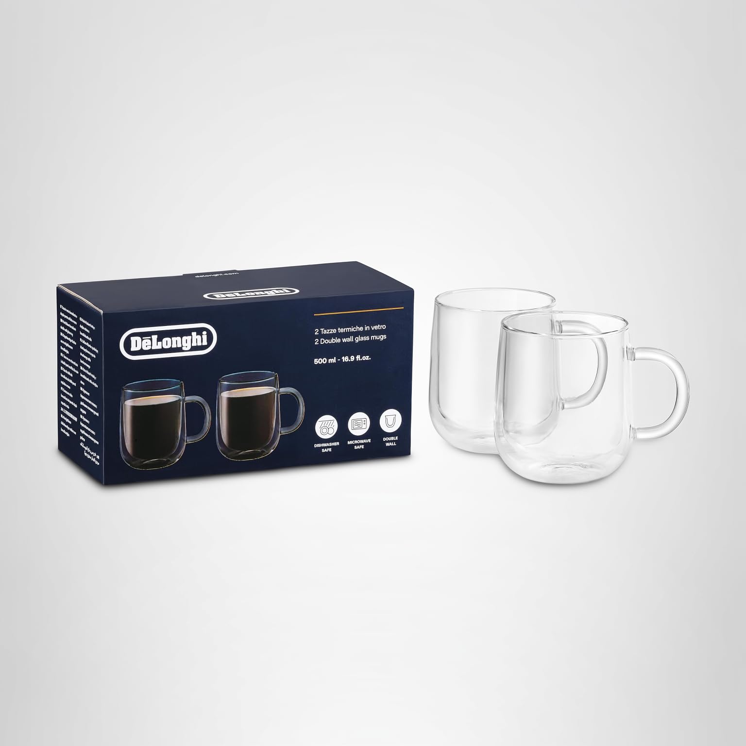 Amazon.com | De'Longhi Double Wall Glass Mug, (500ml 16.9oz) Set