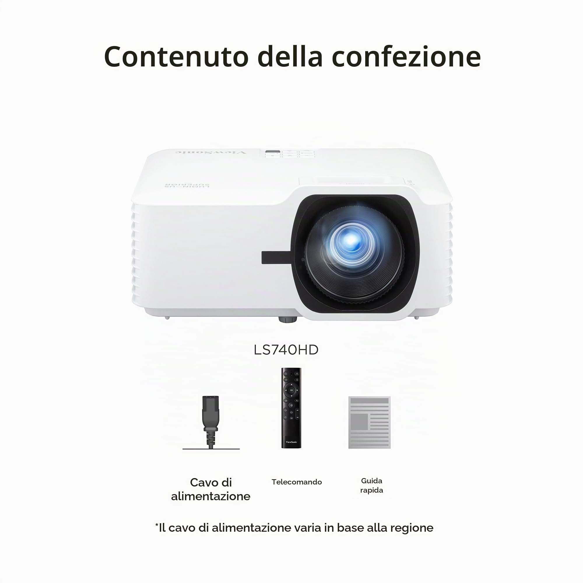 ViewSonic LS740HD Proiettore Laser 5500 Lumen ANSI, Full HD 1080p, Supporto HDR/HLG e Ingresso 4K, Contrasto 3.000.000:1, Durata 30.000 h, 2x HDMI 2.0, Keystone H/V, Zoom 1.3x, Altoparlante 15W