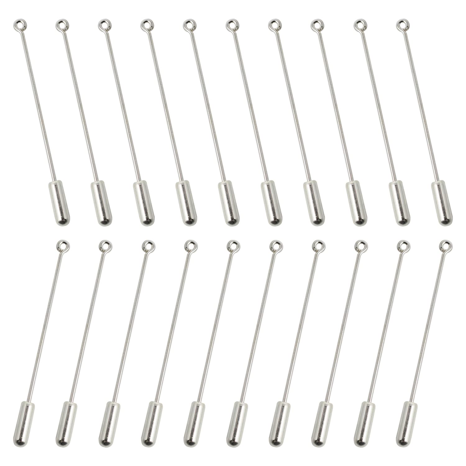 Honbay 20PCS Jewelry Making Safety Pins, Metal Stick Pins, Blank Brooch Bases, Lapel Sticks, Scarf Badge, Suit Tie Hat Pins, Hijab Pins with Safety Caps (Silver)