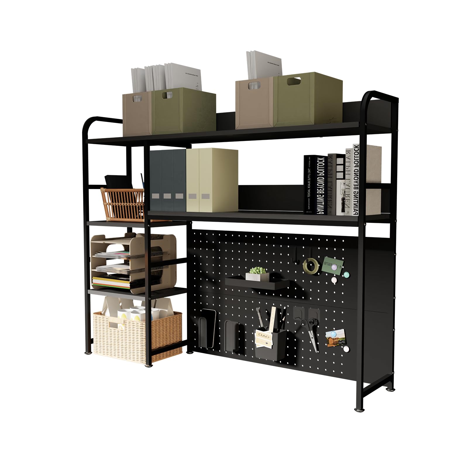 Étagère de Bureau à 2 Niveaux avec étagère de Stockage, Noir 110CM, Organisateur de Bureau avec Tableau d'affichage