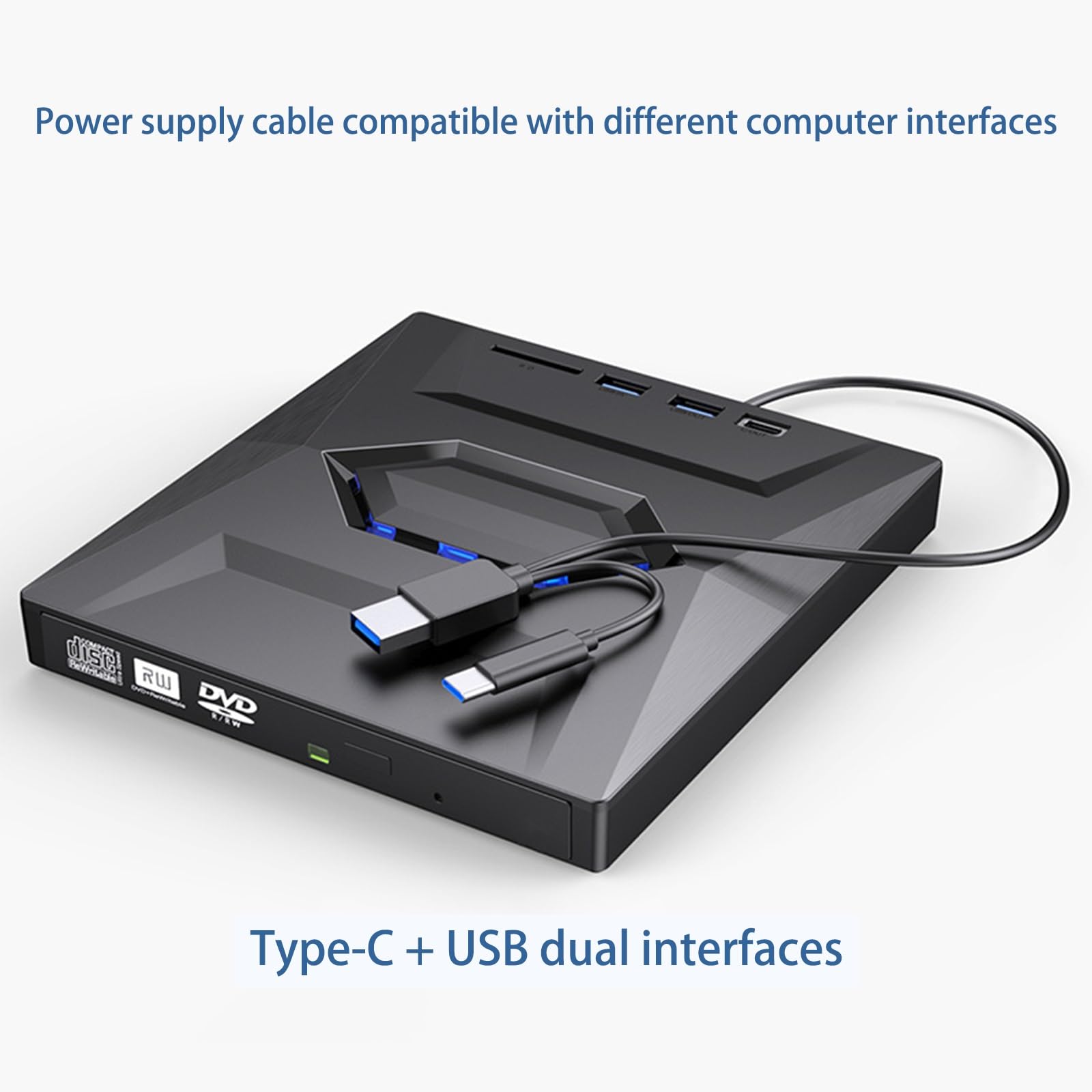 Ultracienki zewnętrzny napęd -ray DVD USB 3.0 i Type-C, nagrywarka optyczna 7 w 1 z czytnikiem kart SD, przenośny odtwarzacz CD/DVD do laptopa, komputera stacjonarnego, komputera PC