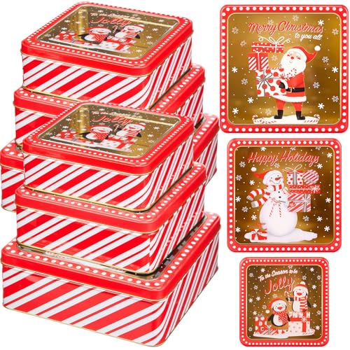 Lingvee 6 Pcs Christmas Cookie Tins with Lids for Gift Giving Metal Containers with Lids Christmas Cookie Tins Xmas Candy Boxes for Gift Giving & Holiday Treats, Large Medium Small(Cute)