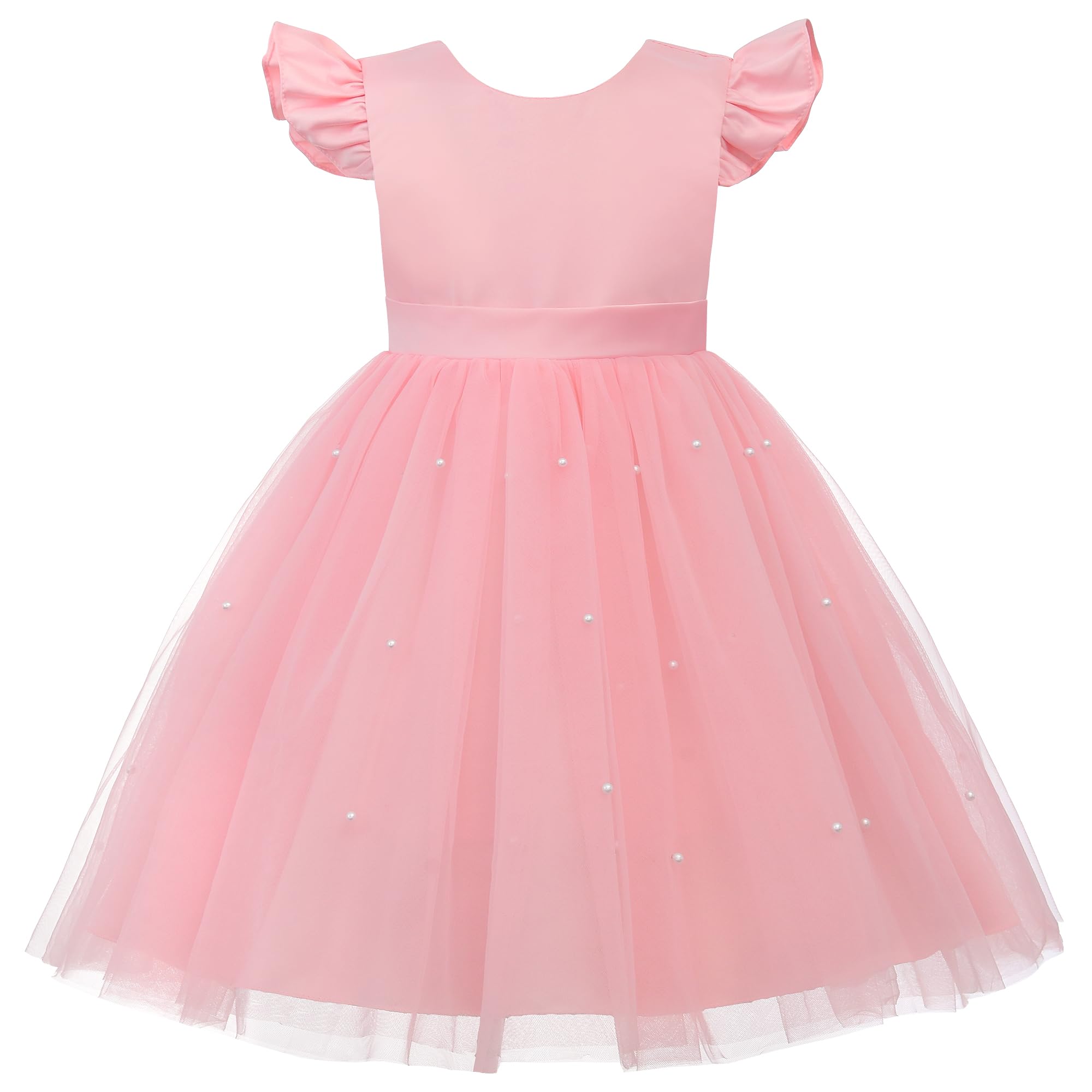 JerrisApparel Vestido de fiesta de princesa para niñas, falda de tul de satén con espalda en V, vestido de fiesta de boda