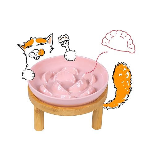 Slow Feeder Bowl, 6.3″ Elevated Cat Bowl with Stand, Melamine