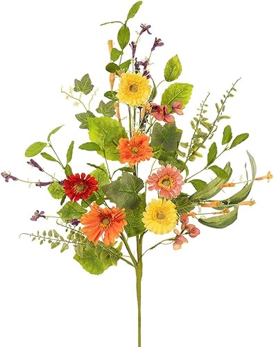Tallo floral de seda de 30 pulgadas, margarita, lavanda y flor, naranja, surtido (paquete de 12)