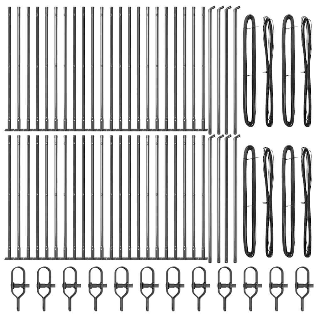 Postes de valla para hormigón, acero pulverizado, gris, juego de 52 para jardín, terraza, parcela, fijación con base de hormigón, resistente a la intemperie