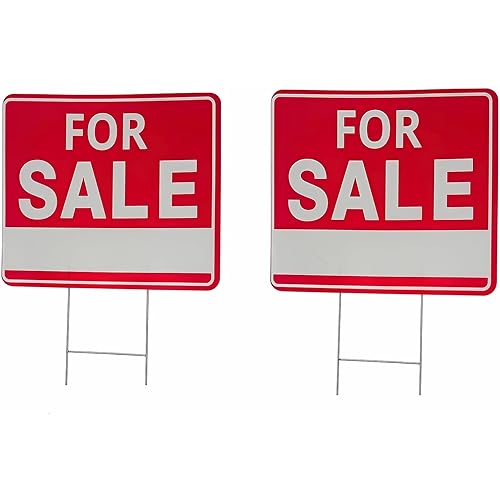 2-Pack For Sale Sign, 16x12 Inch Double-Sided Corrugated Plastic, Heavy Duty Waterproof Yard Signs with H-Stakes, Real Estate Signs for House by Owner, Garage Sale Signs