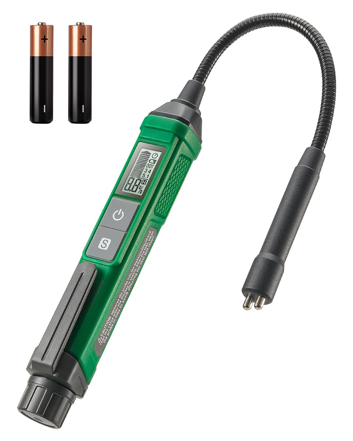 TESMEN TBF-200 Brake Fluid Tester with 8.5-Inch Corrosion Resistance Gooseneck Probe, High-Precision Brake Fluid Tester Pen with Data Hold, 3 Colors Backlight Alarm for DOT3, DOT4, DOT5.1-Green
