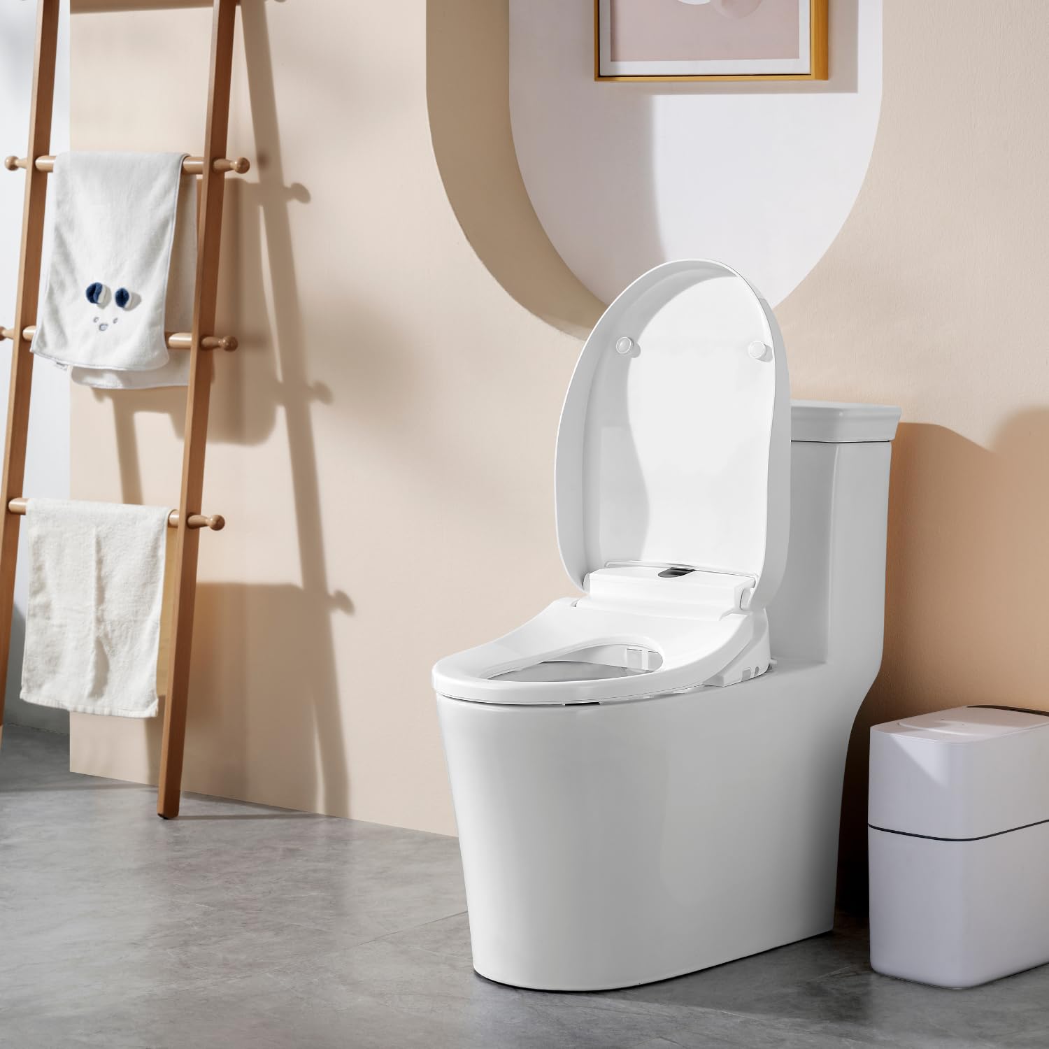 Asiento de Inodoro Inteligente con Bidet, Modelo Alargado Eléctrico con Cuatro Modos de Limpieza, Temperatura y Presión Ajustables, Asiento con Calefacción y Mando de Control