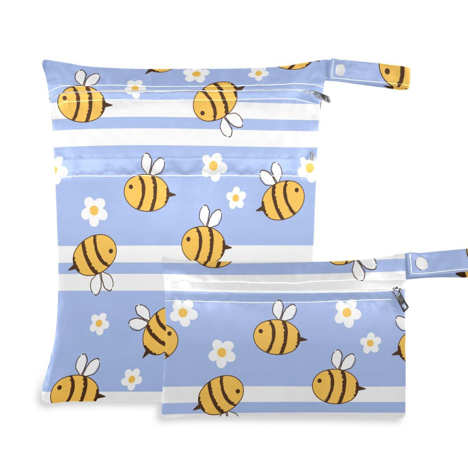 susiyo 2 Pcs Wet Dry Bag Bee Daisy Flower Waterproof Reusable Baby Cloth Diaper Wet Bags with 2 Zipper Pockets for Breast Pump Parts Travel Beach Pool Gym Yoga Swimsuits Wet Clothes