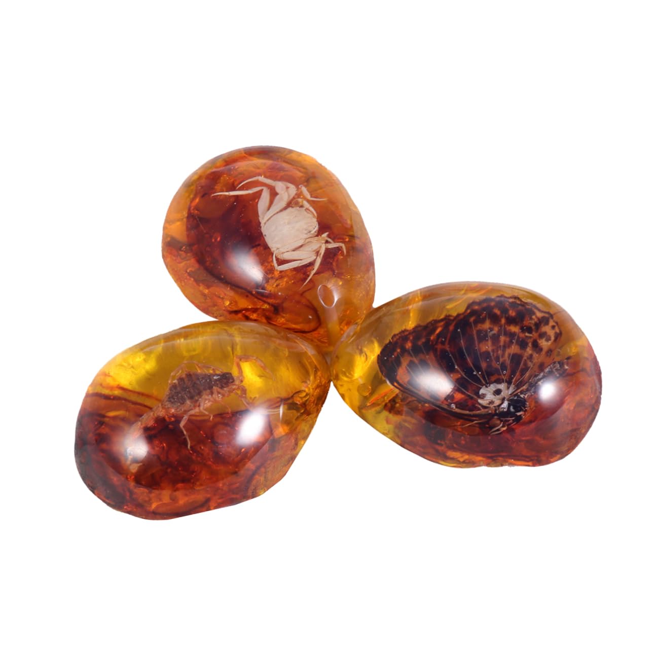 KICHOUSE 3 Pcs Insect Specimen Amber Untreated Amber Novelty Amber Art Stone Amber Earring Amber Pendants Amber with Inside Amber Collection Amber Natural Amber Ornament Stone