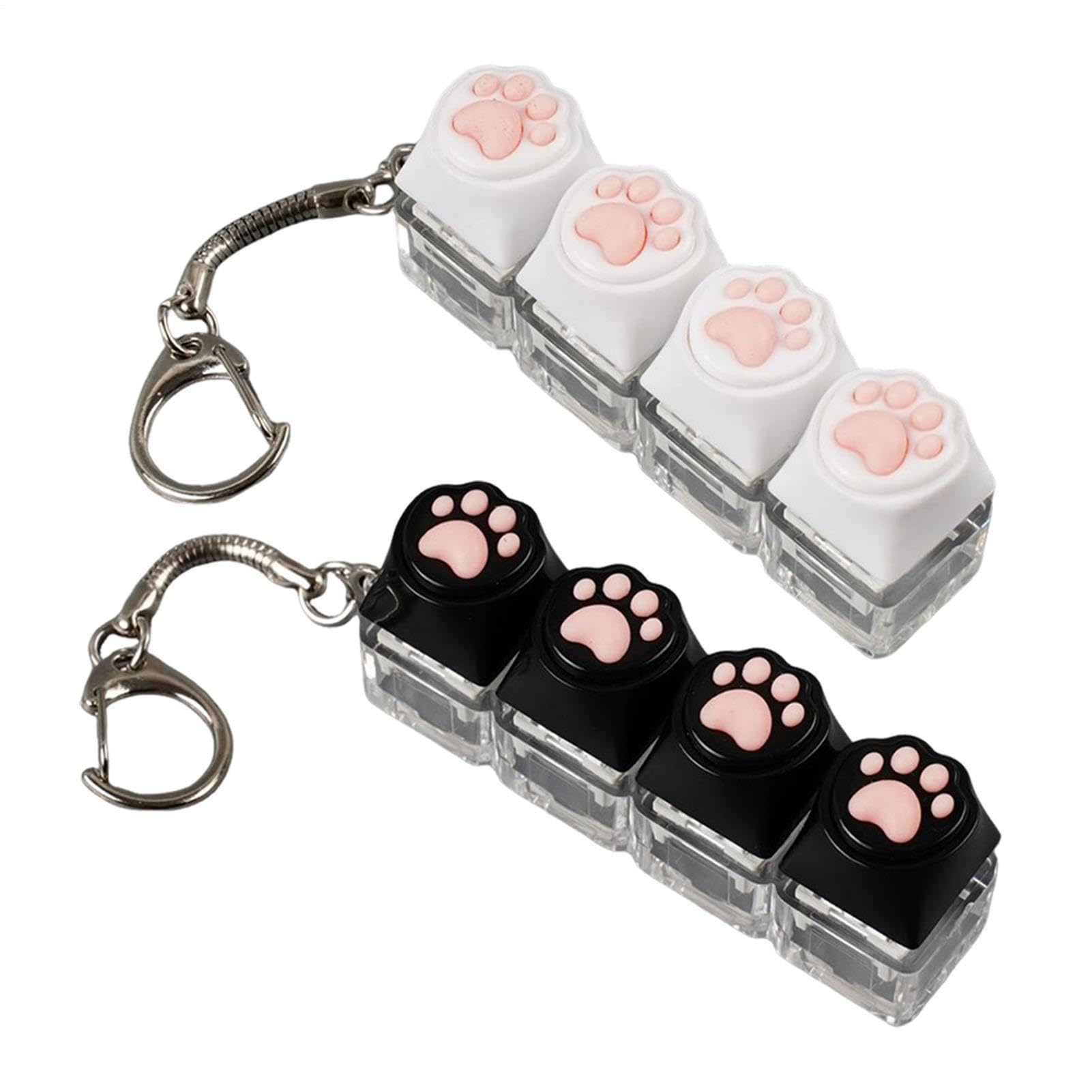 Keyboard Fidget Toy | 2PCS Cat Paw Keyboard Clicker Fidget Toy | Cute Stress Relief Button Finger Clicker Toys with Light | Portable Button Stress Relief Fidgets Toys for Kids & Adults (Black + White)