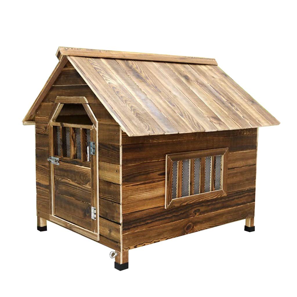 Niche for chien en bois carbonisé d'extérieur, cabane en rondins imperméable taille Large avec porte