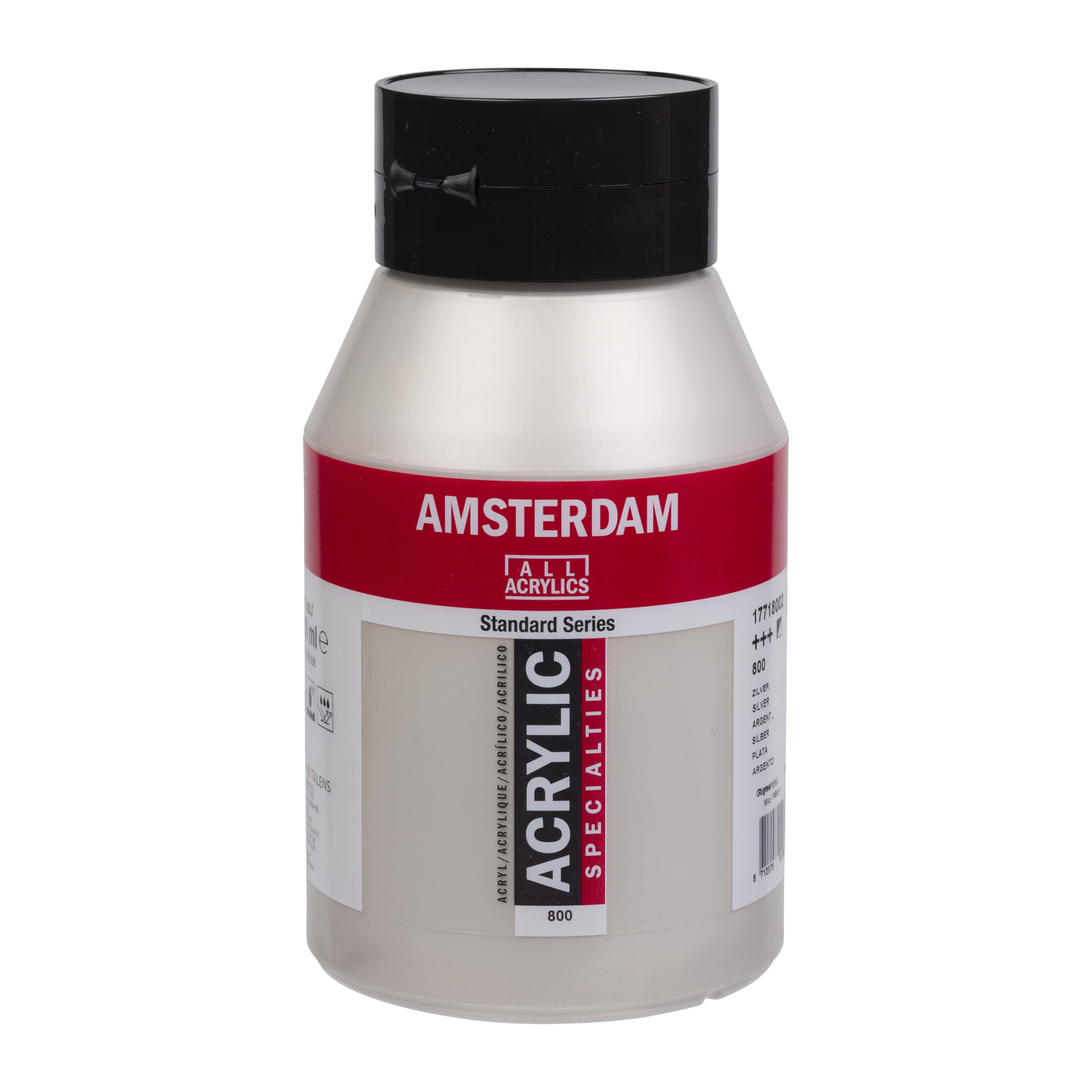 Amsterdam Standard Series Acrylic Paint 1000 ml - Silver 800 - High Quality Semi-Opaque Lightfast Medium Viscosity Satin Finish - Versatile Durable Formula for Artists