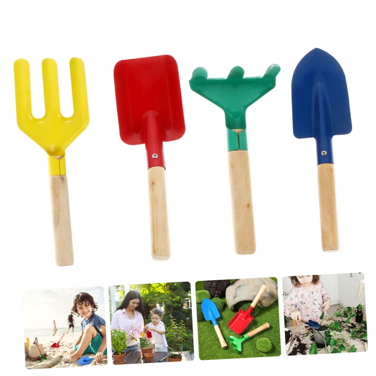 SUPVOX 4pcs Garden Planting Tools Rake Trowel Shovel for Outdoor for Gardening Beach Play and Vegetable Planting