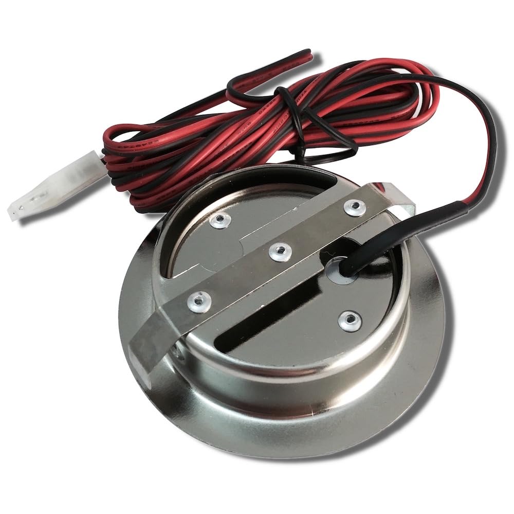 LED Möbel Einbauspots 12V flach 3 x 3W Einbauleuchte Emma 200lm mit Kabel, AMP Stecker, 3200K Warmweiß Lochausschnitt: 64 bis 68mm, Tiefe 22mm, Schwenkbar, IP20, Farbe Edelstahl gebürstet